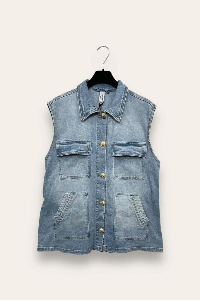 LOVEme Gilet in jeans con bottoni gioiello