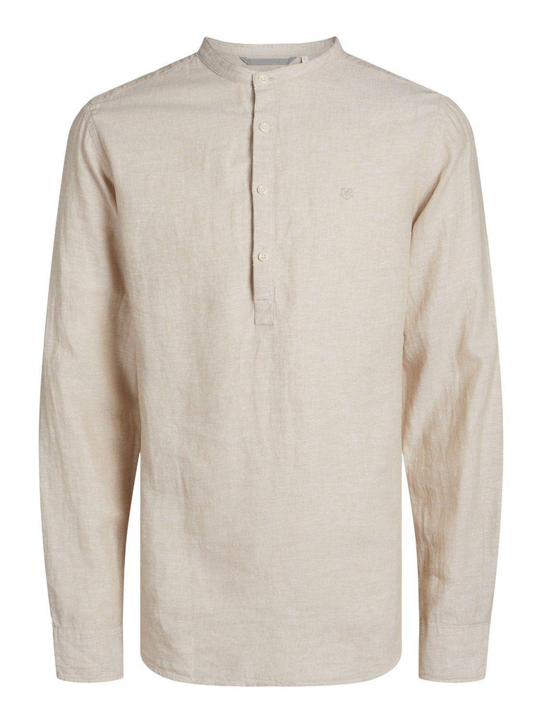 JACK AND JONES JPRCCMAZE LINEN HALF PLACKET SHIRT L/S