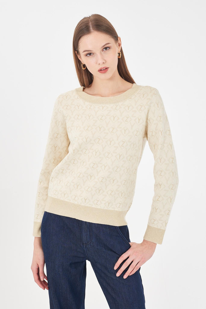 YES ZEE MAGLIA DONNA JAQUARD, GIROCOLLO
