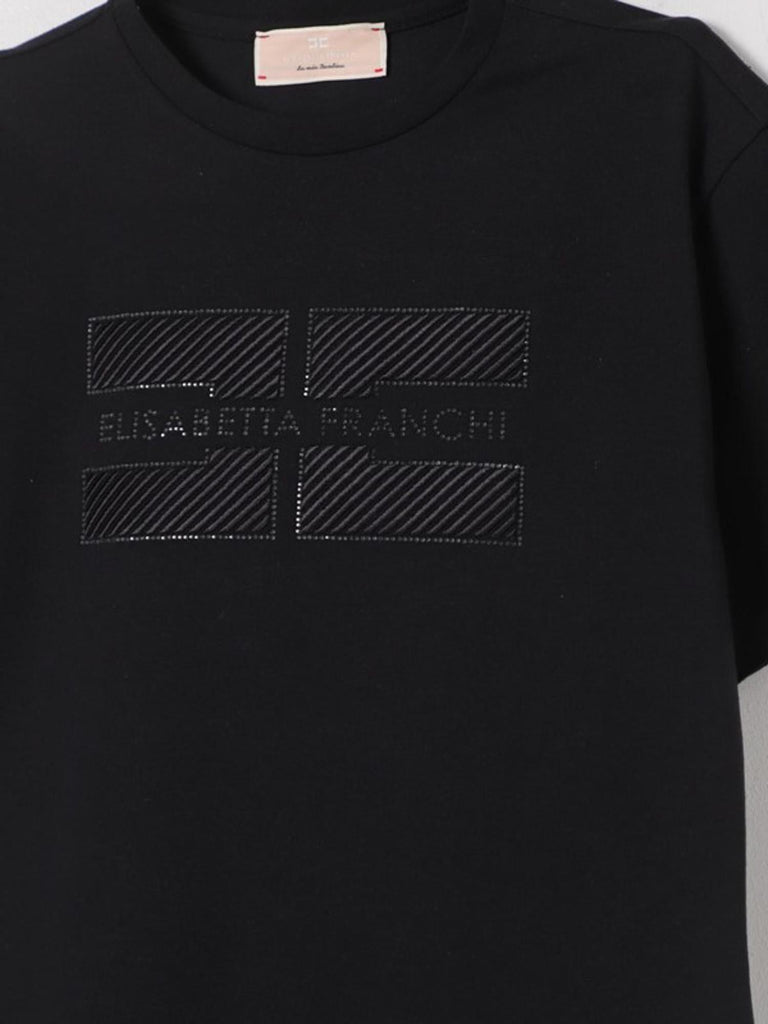 ELISABETTA FRANCHI La Mia Bambina T-SHIRT CON RICAMO DOPPIA C + STRASS