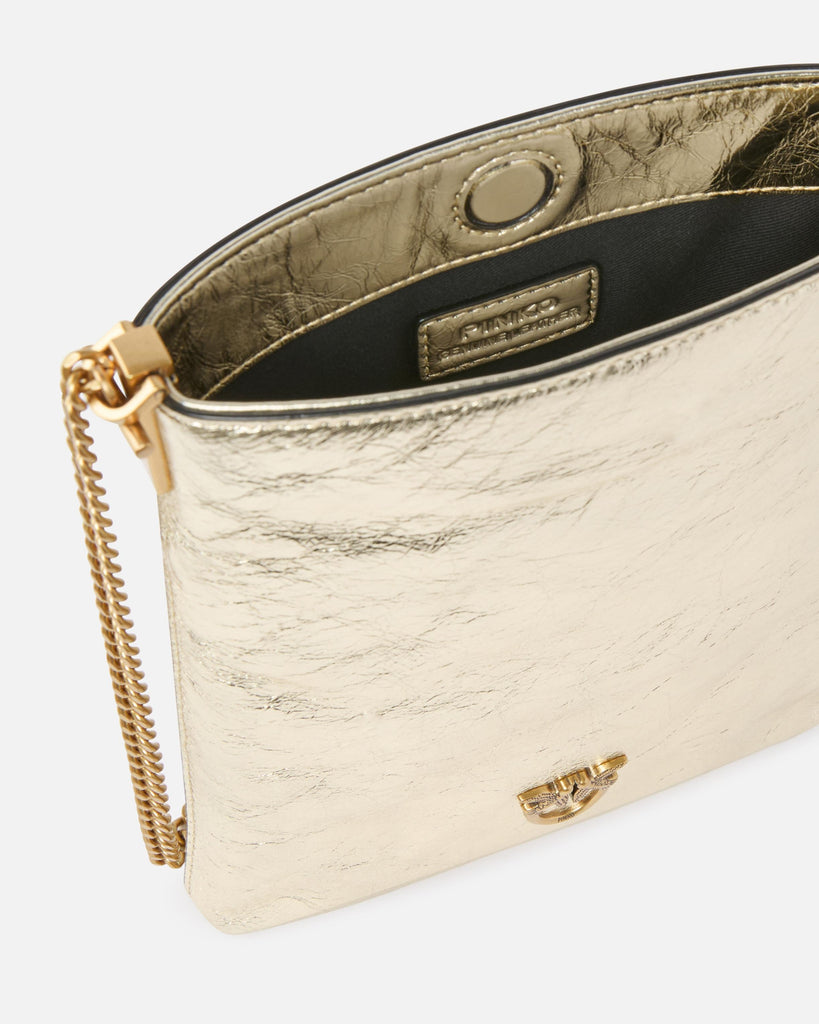 PINKO FLAT SATCHEL USED METALLIC LEA
