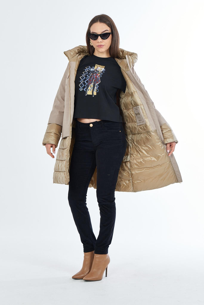 YES ZEE CAPPOTTO DONNA LUNGO CON INSERTI IN NYLON