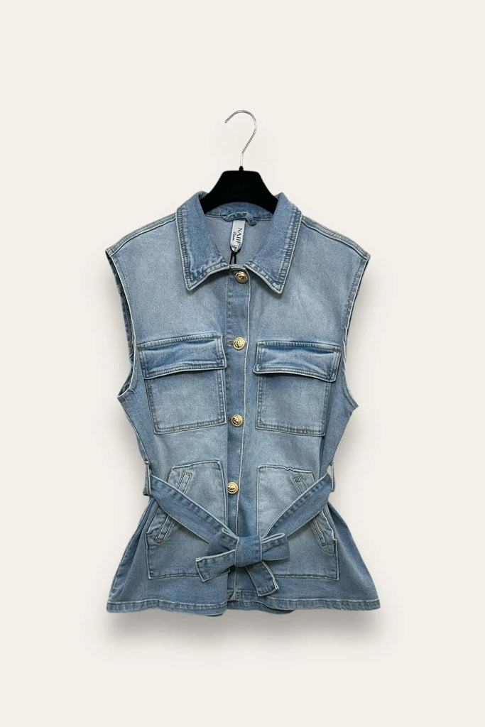 LOVEme Gilet in jeans con bottoni gioiello