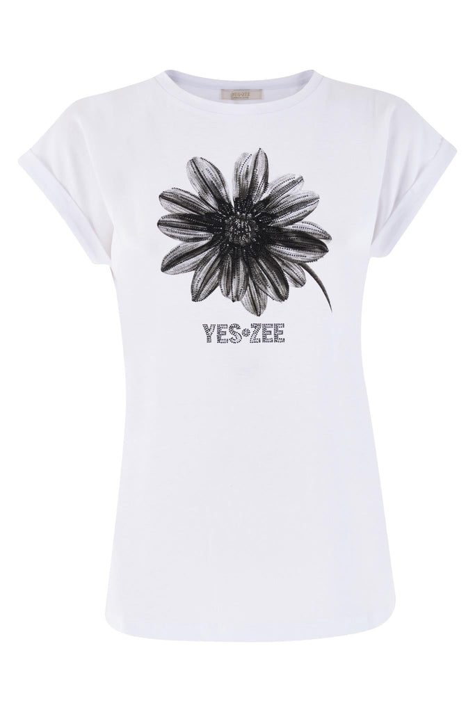 YES ZEE T-SHIRT DONNA MANICA A KIMONO CON RISVOLTINO