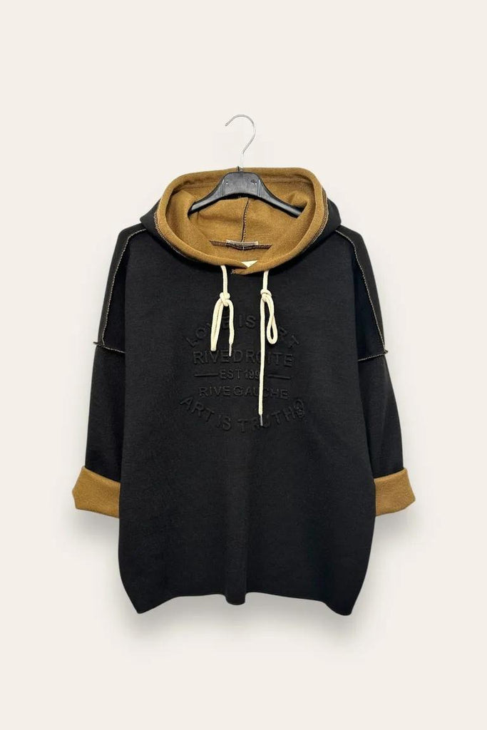 LOVEme Felpa over in maglia scritta in rilievo e cappuccio