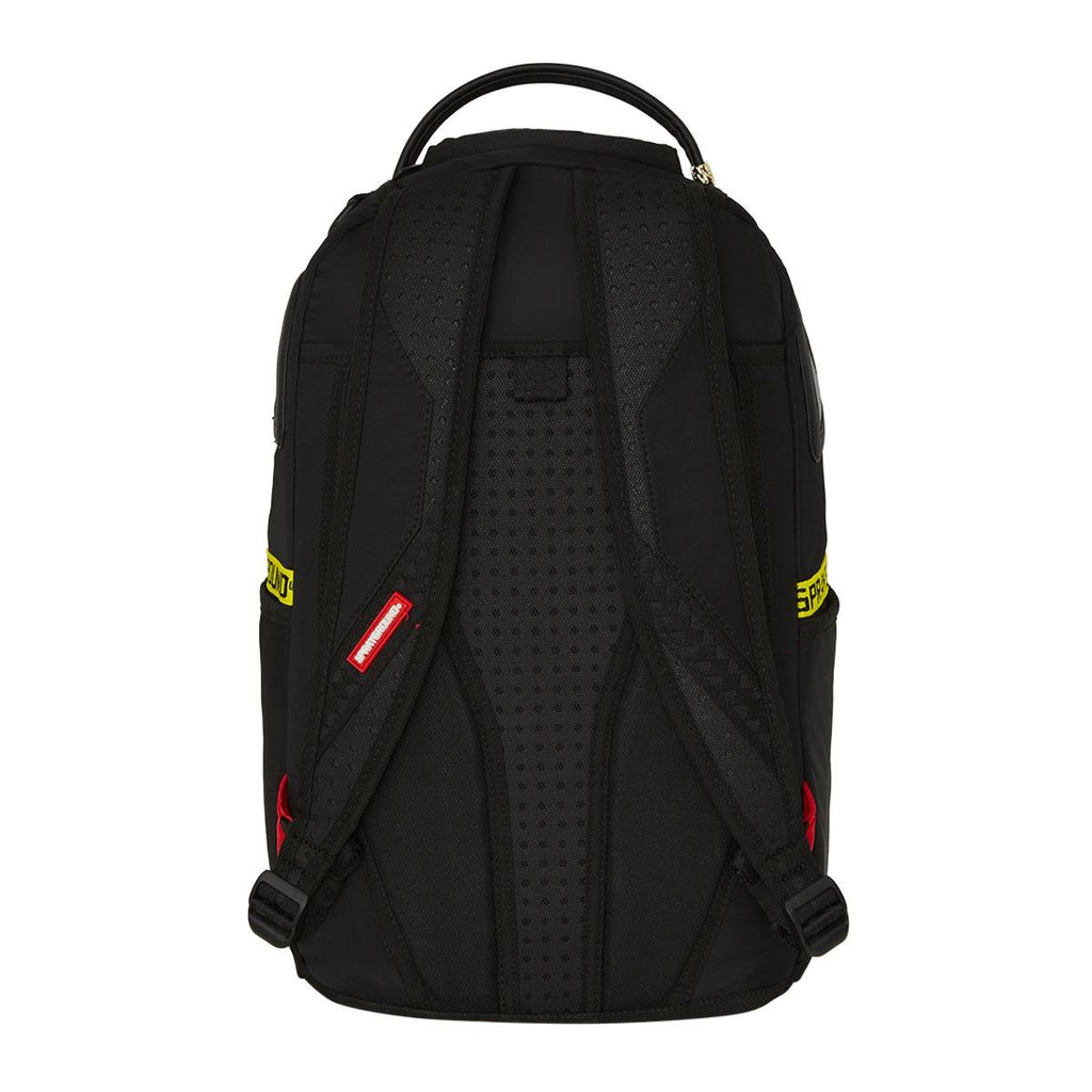 SPRAYGROUND SHARK CENTRAL YELLOW TAPE DLX SATIN BACKPACK