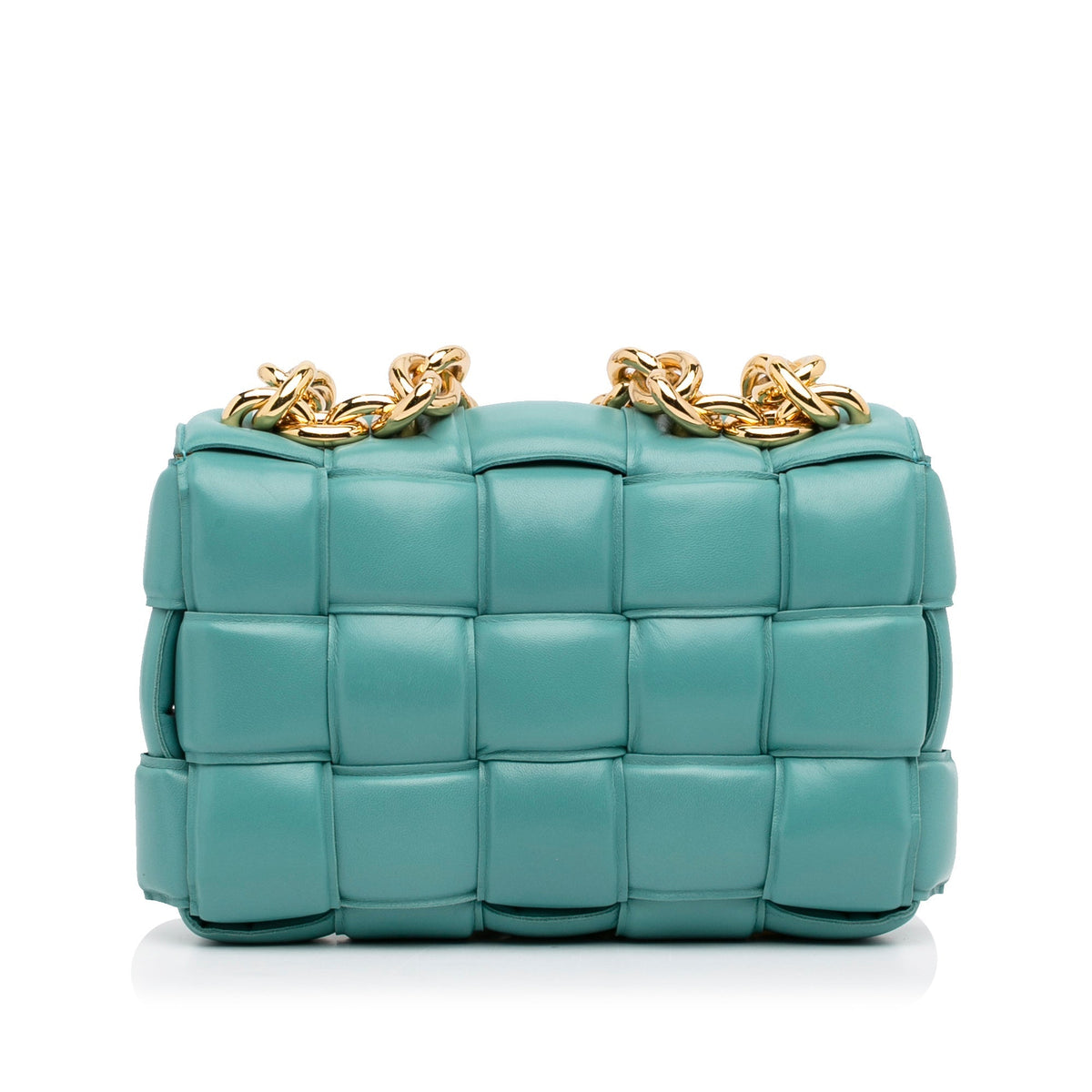Bottega Veneta – Padded Cassette in pelle nappa blu con catena dorata – 18 x 26 x 6 cm