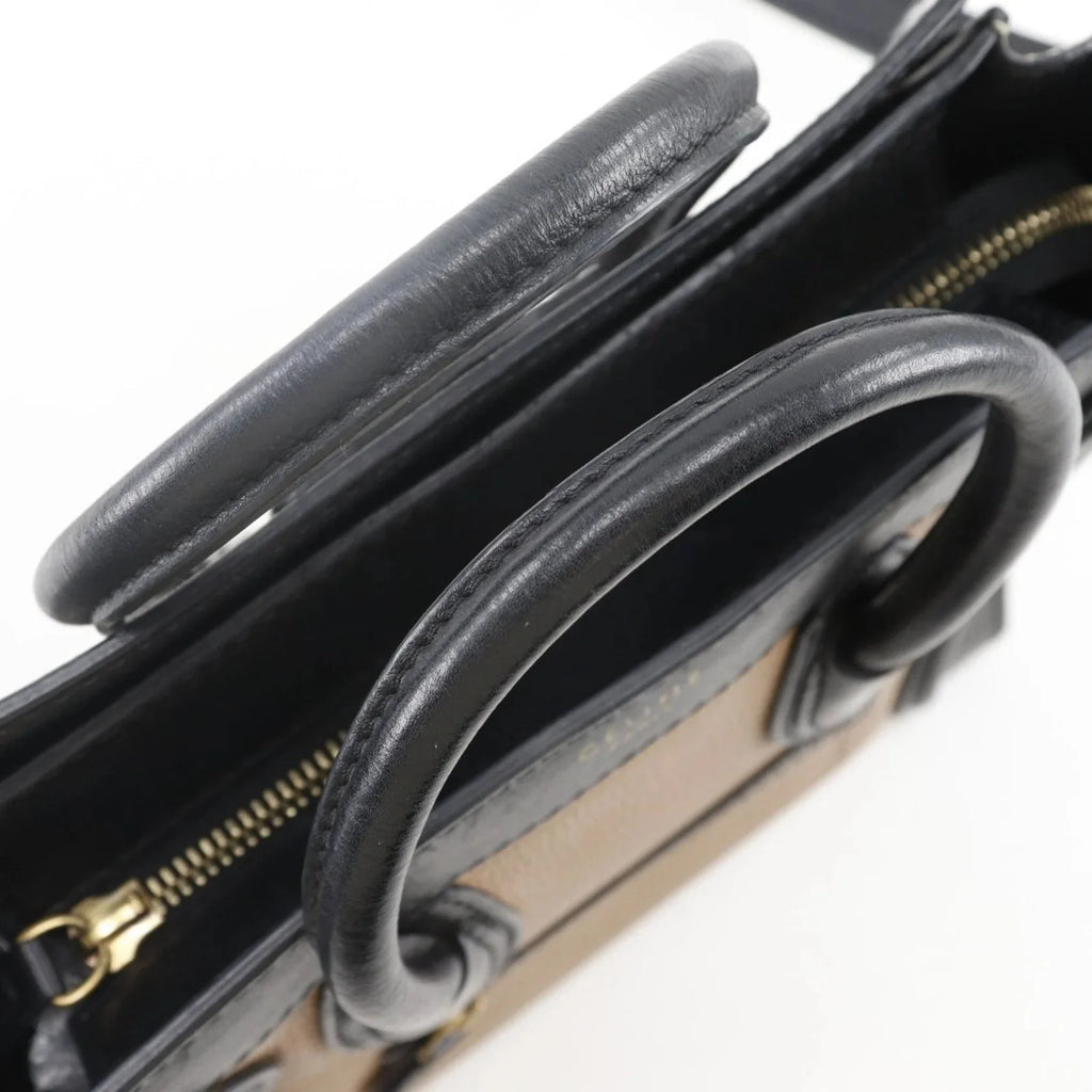 Céline Nano Luggage in Pelle Tricolore – Nero, Marrone e Bianco Sporco