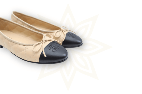 Chanel Ballerine Classiche Beige & Nero in Pelle Trapuntata Taglia: 38C – Made in Italy