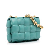 Bottega Veneta – Padded Cassette in pelle nappa blu con catena dorata – 18 x 26 x 6 cm