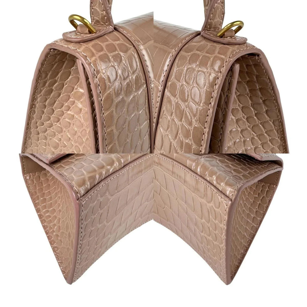 Balenciaga Hourglass Small – Pelle effetto coccodrillo Beige Rosato