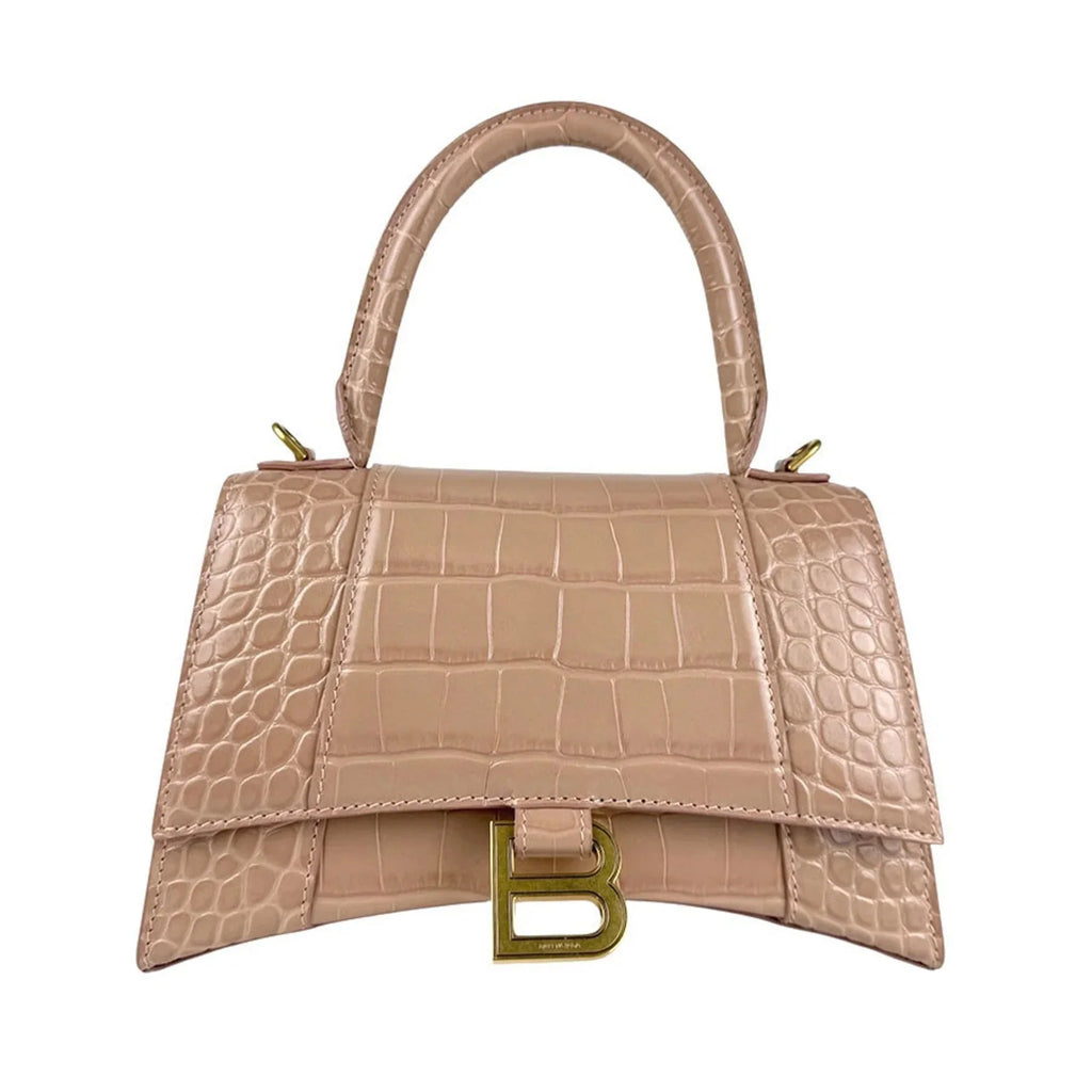 Balenciaga Hourglass Small – Pelle effetto coccodrillo Beige Rosato