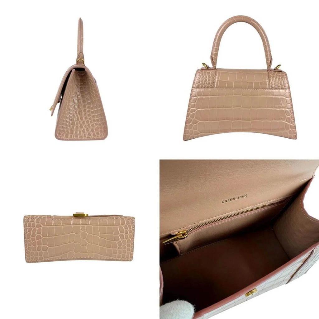 Balenciaga Hourglass Small – Pelle effetto coccodrillo Beige Rosato